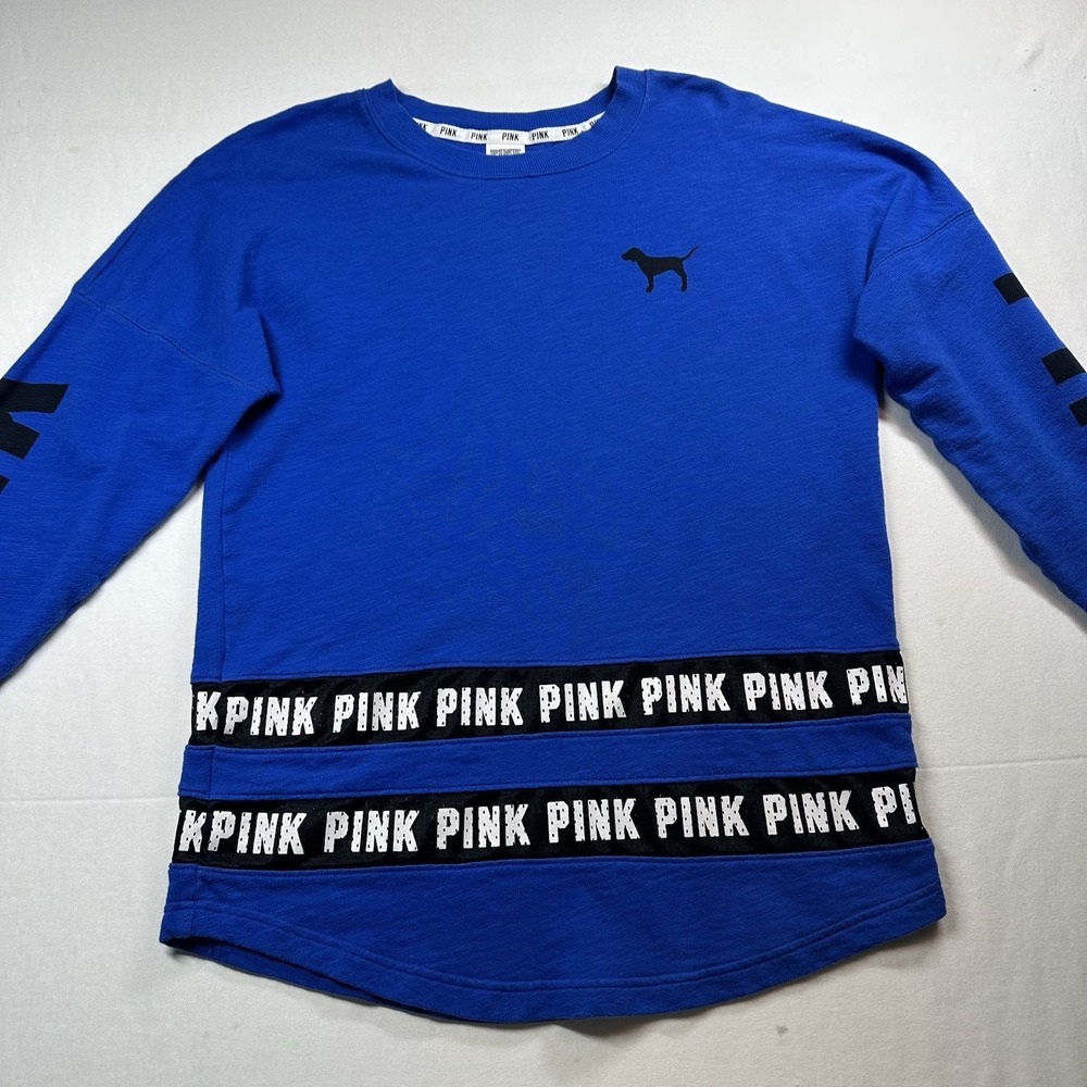 Victoria's Secret PINK Blue Oversized Sweatshirt‎ Womens S Crewneck Pullover